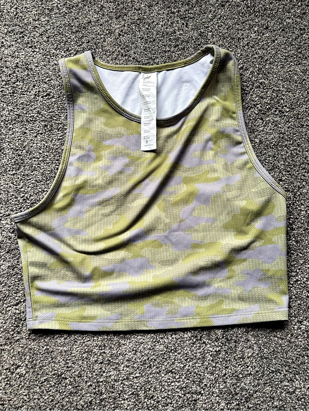 Fabletics Cropped Camo Tank Abstract Athletic Crop Top in Green & Gray Size